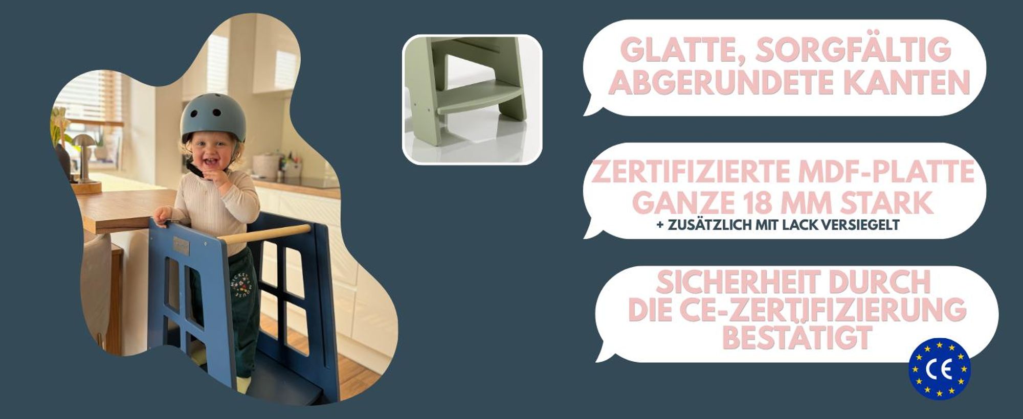 EXTRA SAFE - Montessori Lernturm Kitchen Helper Kinderplattform Küchenturm lackierter – kaschmir
