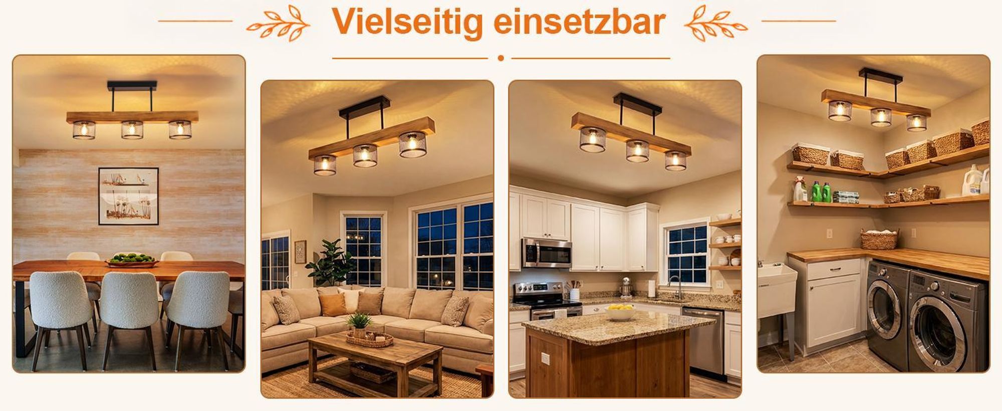 ZMH Deckenlampe Holz 3 flammig E14 Deckenleuchte Wohnzimmerlampe aus Metall Gitterschirm  Küchenlampe Decke für Esstisch Wohnzimmer Küche Schlafzimmer