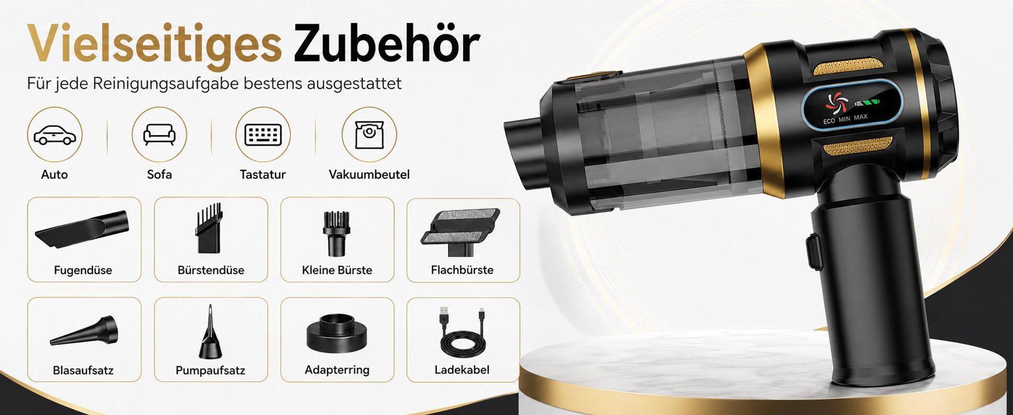 Handstaubsauger, 27000Pa/120W Akku staubsauger,mit Bürstenloser Motor, Beutelloser Mini Auto Kabellos Staubsauger für Auto, Büro Genutzt, Haus, Küche