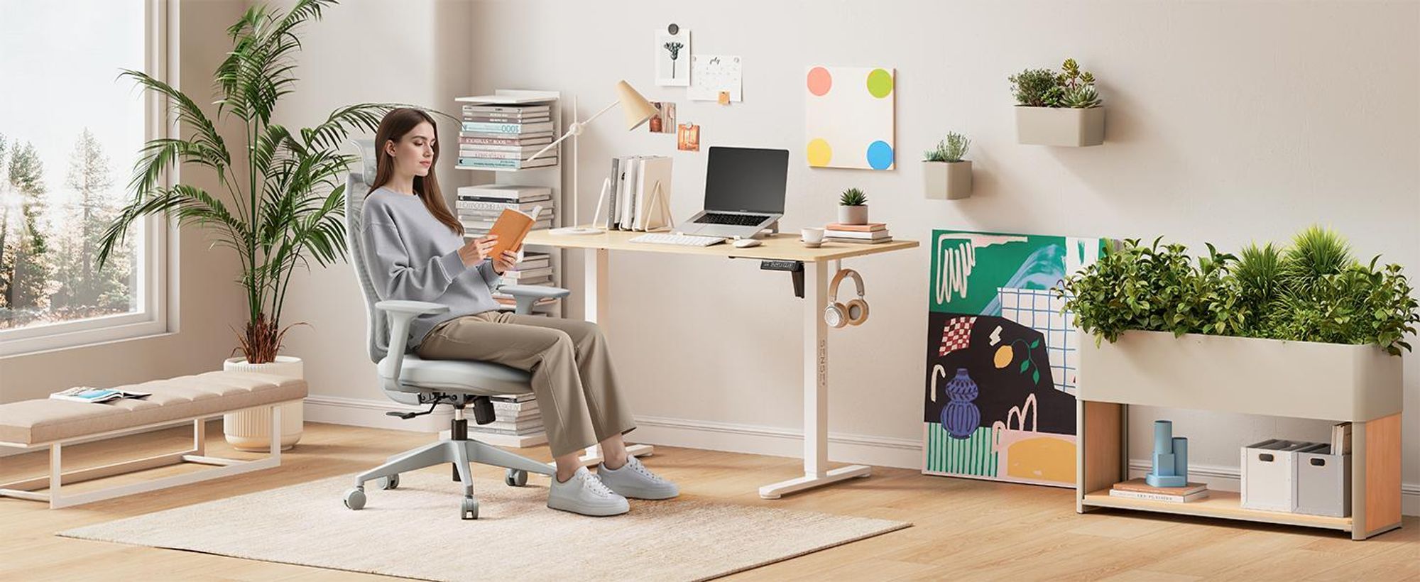 SENSE7 Moyo Ergonomischer Bürostuhl Schreibtischstuhl Grau 3D-Armlehnen Netzrücken Lendenwirbelstütze Chefsessel Homeoffice PC Stuhl 150 kg