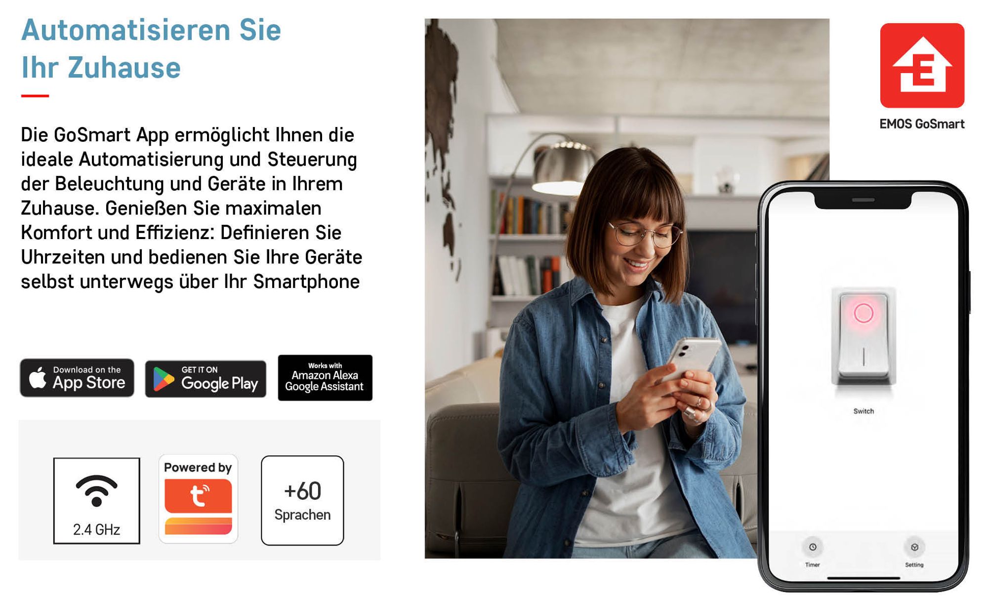 EMOS GoSmart WiFi Lichtschalter-Modul/WLAN Smart Switch mit App, Unterputz Relais-Schalter zur Fernsteuerung, Sprachsteuerung der Beleuchtung mit Alex
