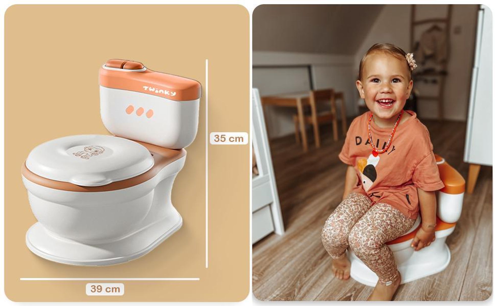 Twinky® Töpfchen für Kinder und Baby – 3-in-1 Toilettentrainer mit Musik- und Spültaste – Toilettensitz mit Deckel und WC-Rollenhalter