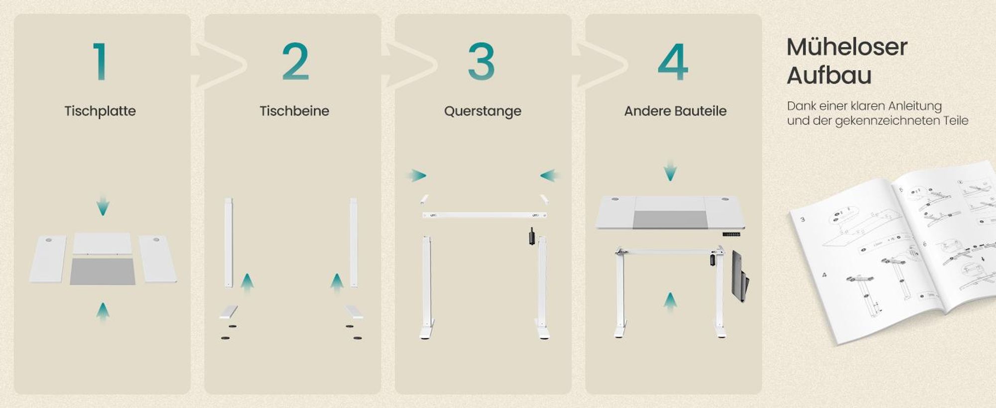 SONGMICS Höhenverstellbarer Schreibtisch elektrisch 120cm, stufenlos verstellbar, USB-A-Anschluss, Memory-Funktion mit 4 Höhen