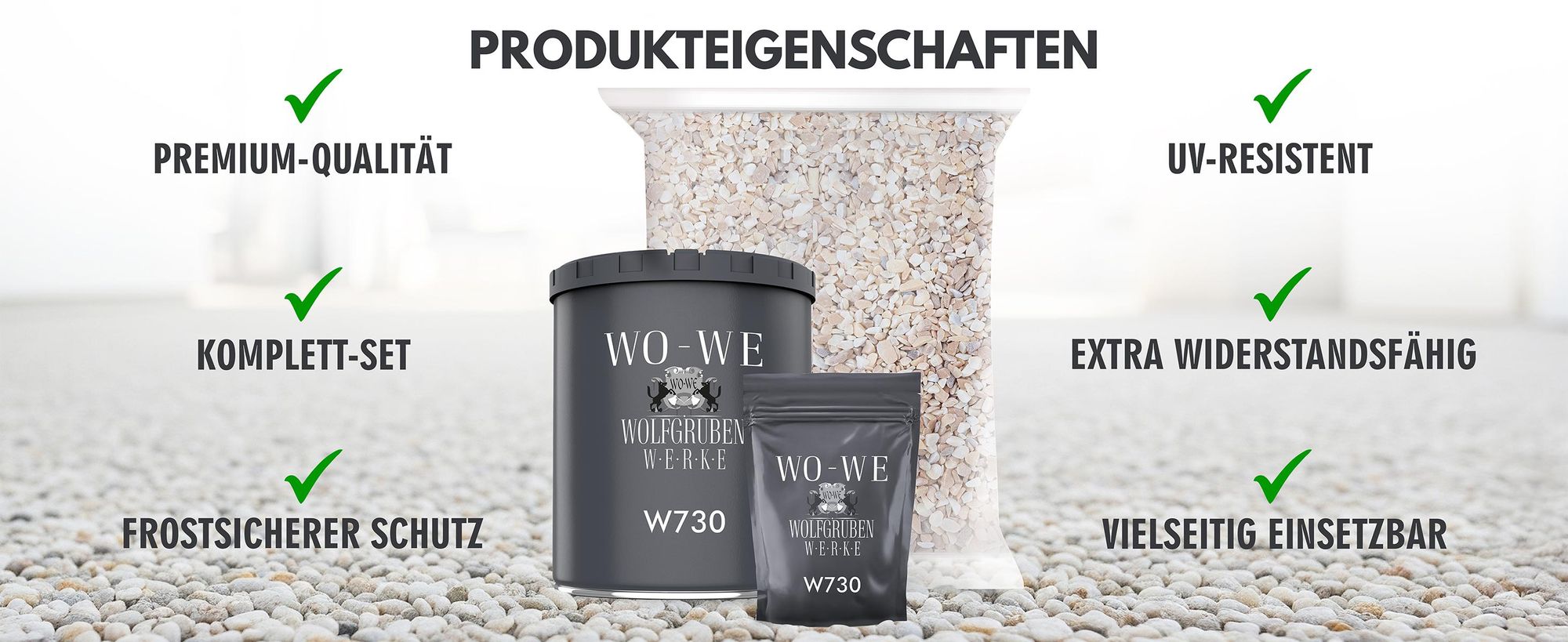 WO-WE Steinteppich Set W730 mit Marmorkies, Harz und Härter, Eigenschaften: robust & sicher