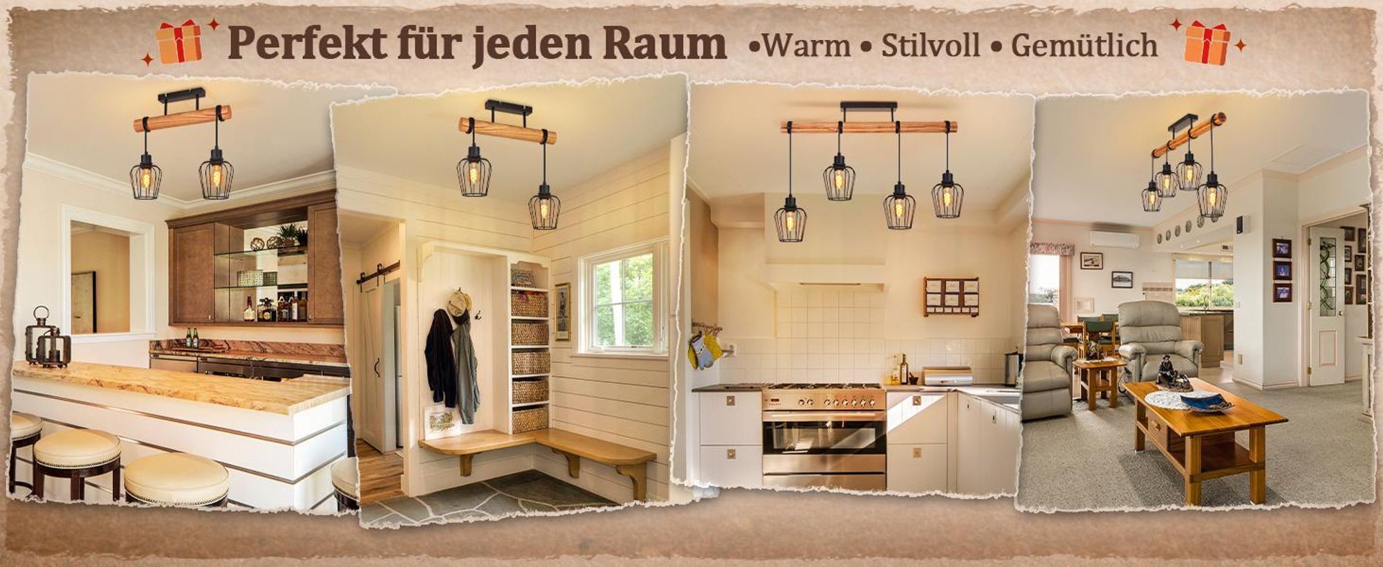 ZMH Deckenleuchte Holz Deckenlampe Flur Schwarz Küchenlampe 2 flammig Metall E27 Fassung für Küche Wohnzimmer Esszimmer Ohne Leuchtmittel