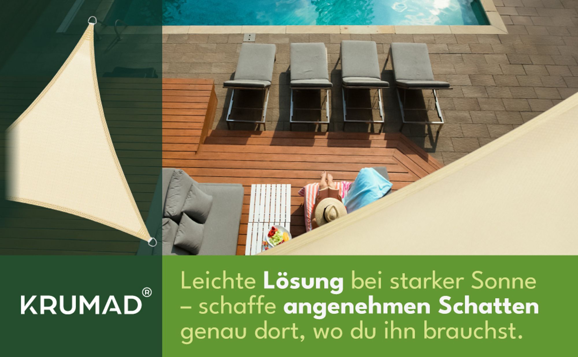 KRUMAD Sonnensegel Dreieck 3x3 m Beige Sonnenschutz Wasserabweisendes UV Wetterfest mit Befestigungsseilen