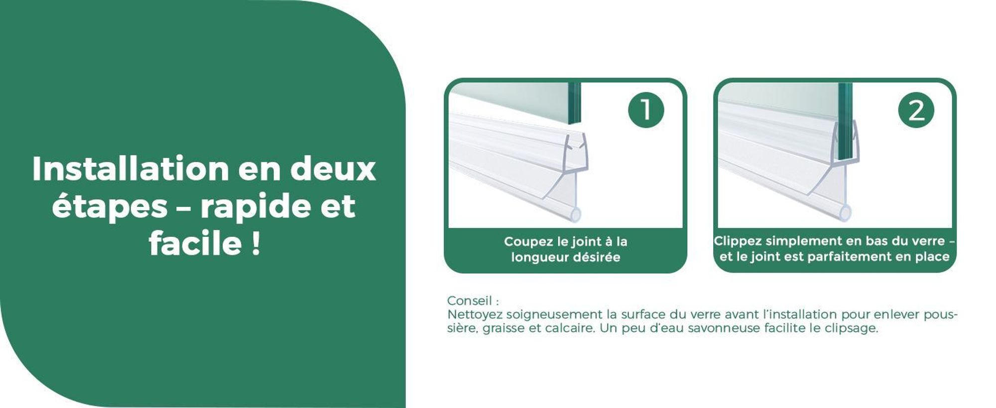 S'AFIELINA Joint de douche 2 pièces 80cm pour verre de 4-6mm - joint de remplacement déflecteur d'eau anti-vague pour cabine de douche salle de bain