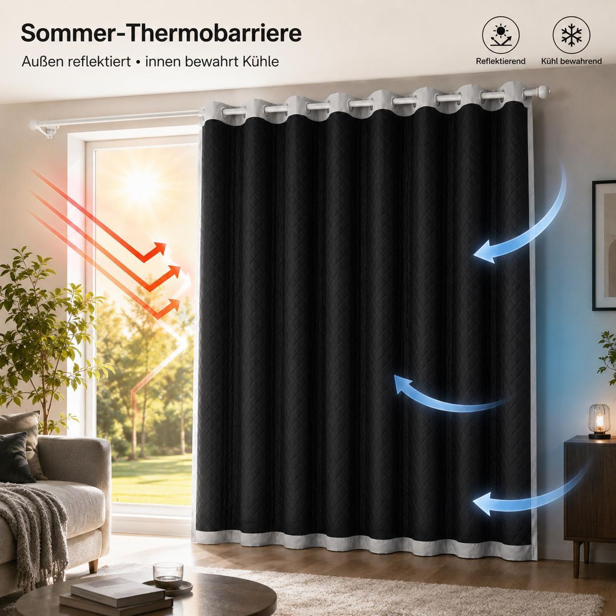 1x Outdoor Thermovorhang gegen Kälte und Hitze – Türvorhang, wasserdicht, Verdunkelungsvorhang mit Ösen für Garten Terrasse, Fenstervorhang, 132x213cm