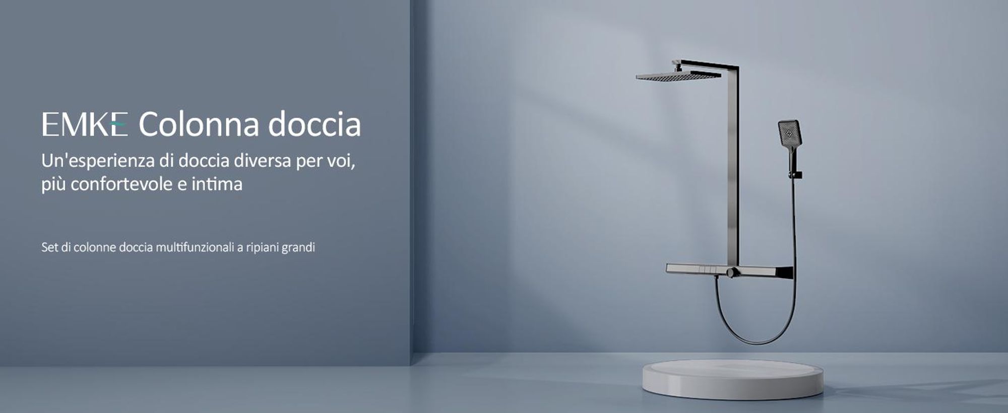 Sistema doccia EMKE Set doccia con termostato, ripiano in vetro extra-largo da 710 mm, doccia a pioggia, rubinetteria per vasca e doccia nero opaco