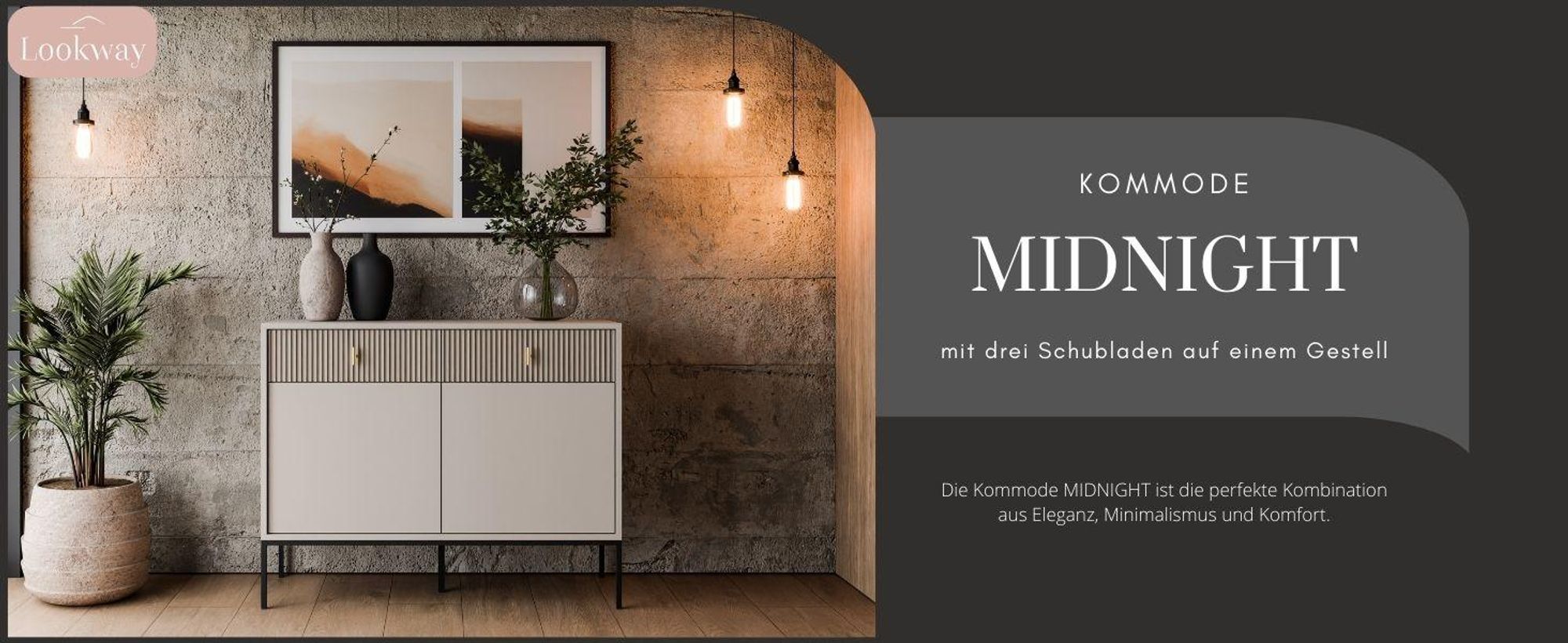 Kommode MIDNIGHT 2D2S mit zwei Schubladen auf Gestell Kaschmir