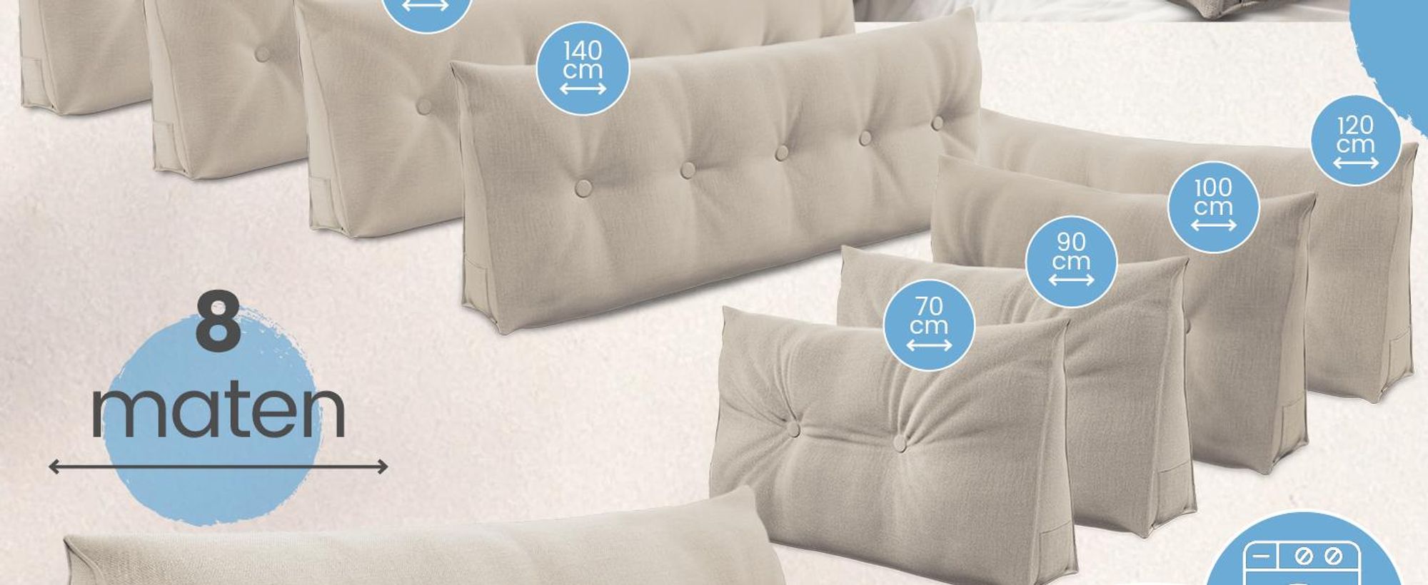 ELONEO rugkussen, 100 cm breed, geschikt als keilkussen voor bed en bank, driehoekig leeskussen, kussen met afneembare en wasbare hoes