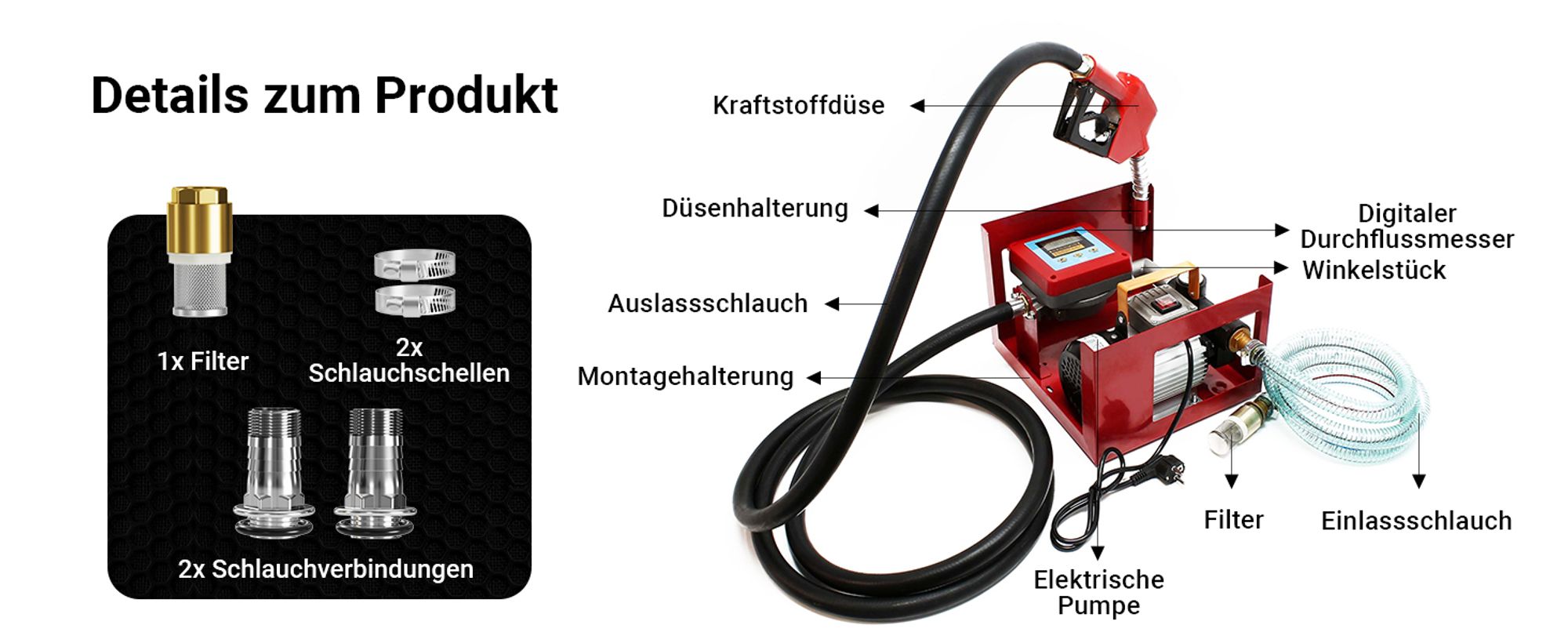 Wiltec Heizöl- und Dieselpumpe 230V/550W 60l/min selbstansaugende Pumpe mit automatischer Pistole, Kraftstoffpumpe, Absaugpumpe