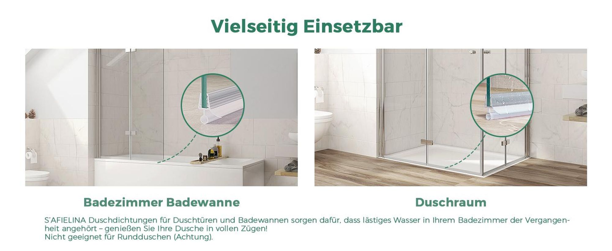 S'AFIELINA Ersatzdichtung Wasserabweiser Duschdichtung Schwallschutz Duschkabine Bad 7-8mm Glas 60cm