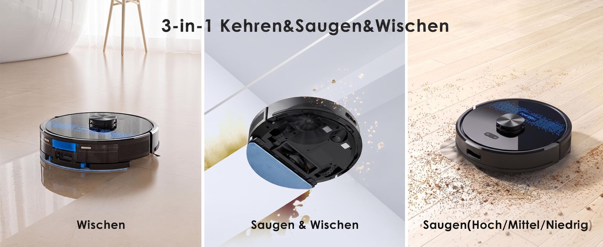 Lubluelu SL60 MAX+ Saugroboter mit Wischfunktion, automatische Absaugstation 2,5L, Laser Navigation, App Steuerung, Saugroboter für Tierhaare 120 Min