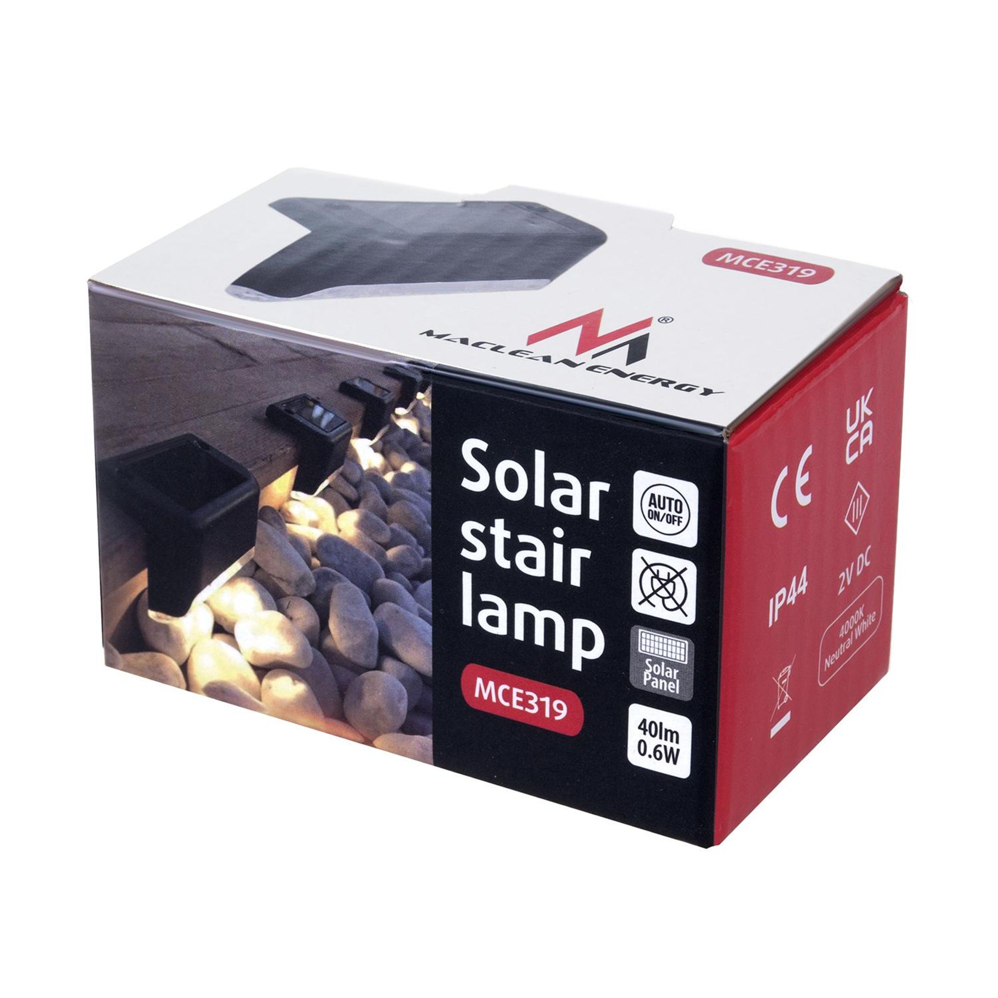 Maclean MCE319 Solar-Terrassenleuchte IP44, 4000K, Ni-MH 100 mAh, 80x45x45mm, Dämmerungssensor