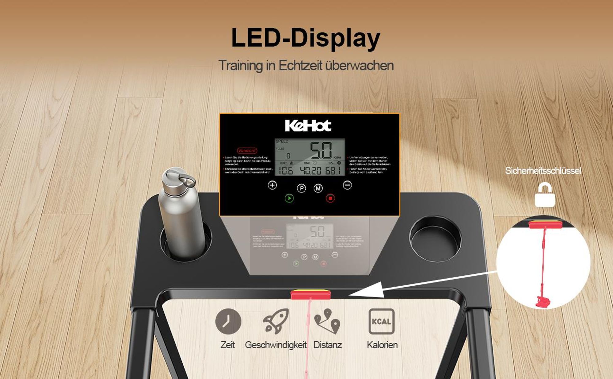 3-in-1 Klapp-Laufband , 136kg, 12 km/h, LED-Display, 12 Programme, Bluetooth-Lautsprecher, Für Zuhause