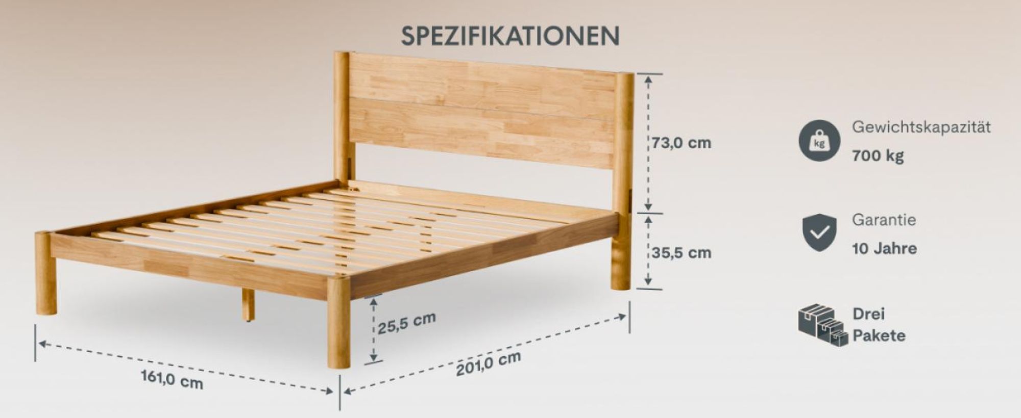 FLEXISPOT Massivholzbett 160x200cm aus Gummibaumholz, Doppelbett mit Kopfteil und Lattenrost, Japandi-Bett, bis 700KG, Rundzapfenkonstruktion, Hako G2
