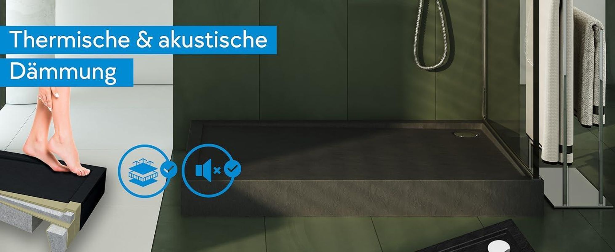 AQUABAD® Duschwanne Ultima LeakProtect® Black Stone 80x120cm Rechteck
