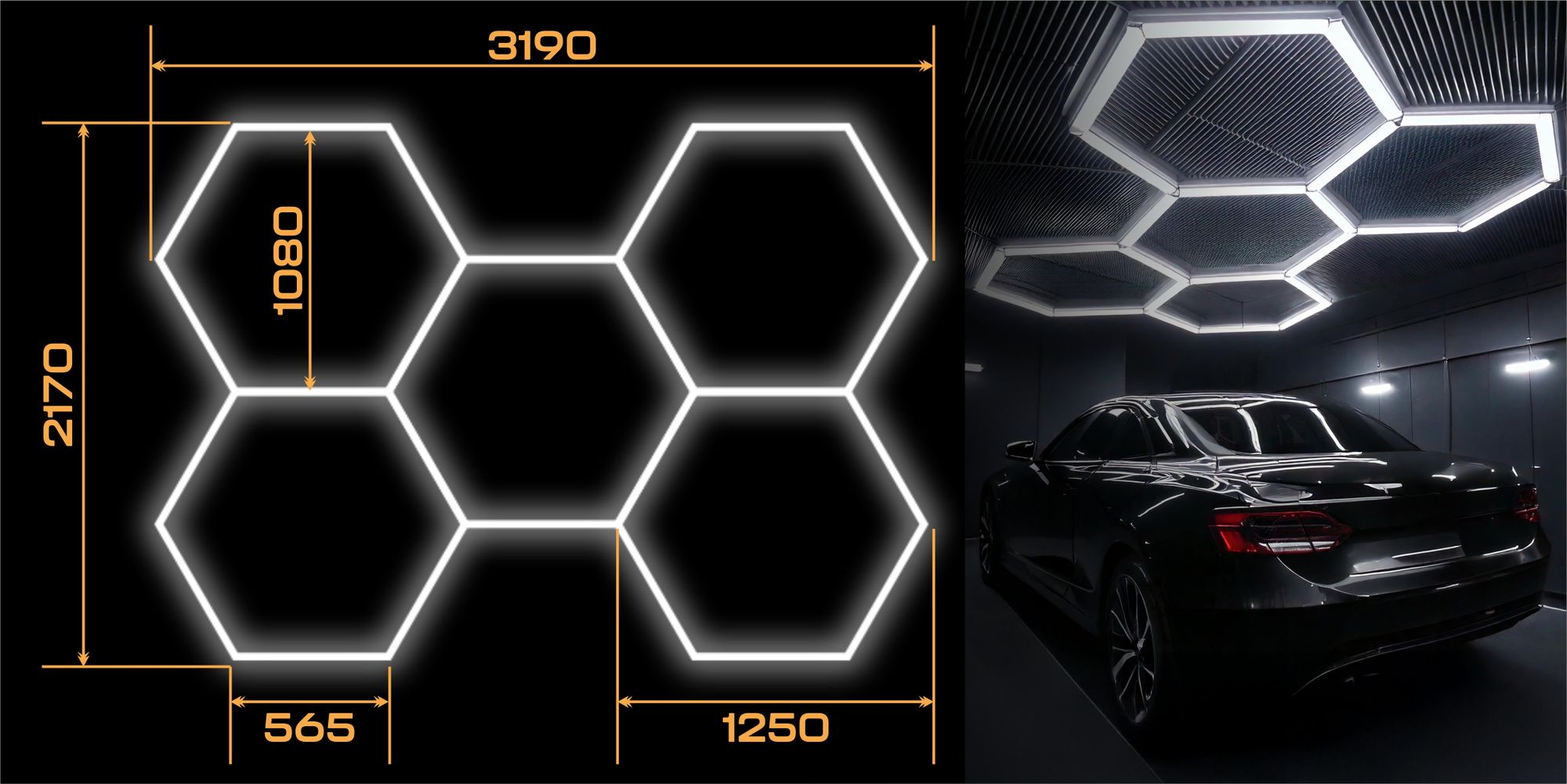LED Lampe HEXAGON Deckenpanel Beleuchtung Werkstatt Garage Haus 319x217 cm