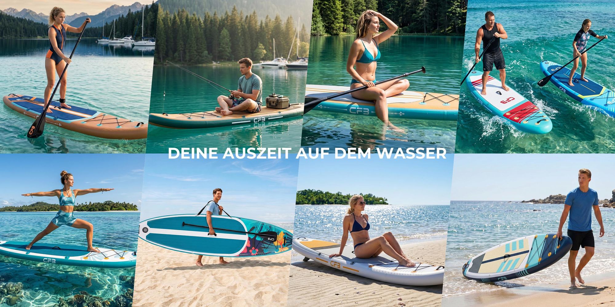 Stand Up Paddle Board, 320x84x15 cm, MB. bis 160 kg, extra breit iSUP, Holzoptik SUP Board mit Paddel, Pumpe, Rucksack, 5L Dry Bag, Schultergurt