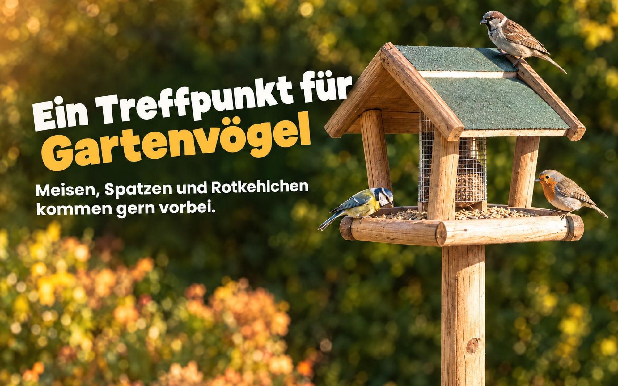 Vogelhaus zooprinz Bird Farm | mit Ständer | massives Kiefernholz | Bitumendach | für Balkon, Terrasse & Garten