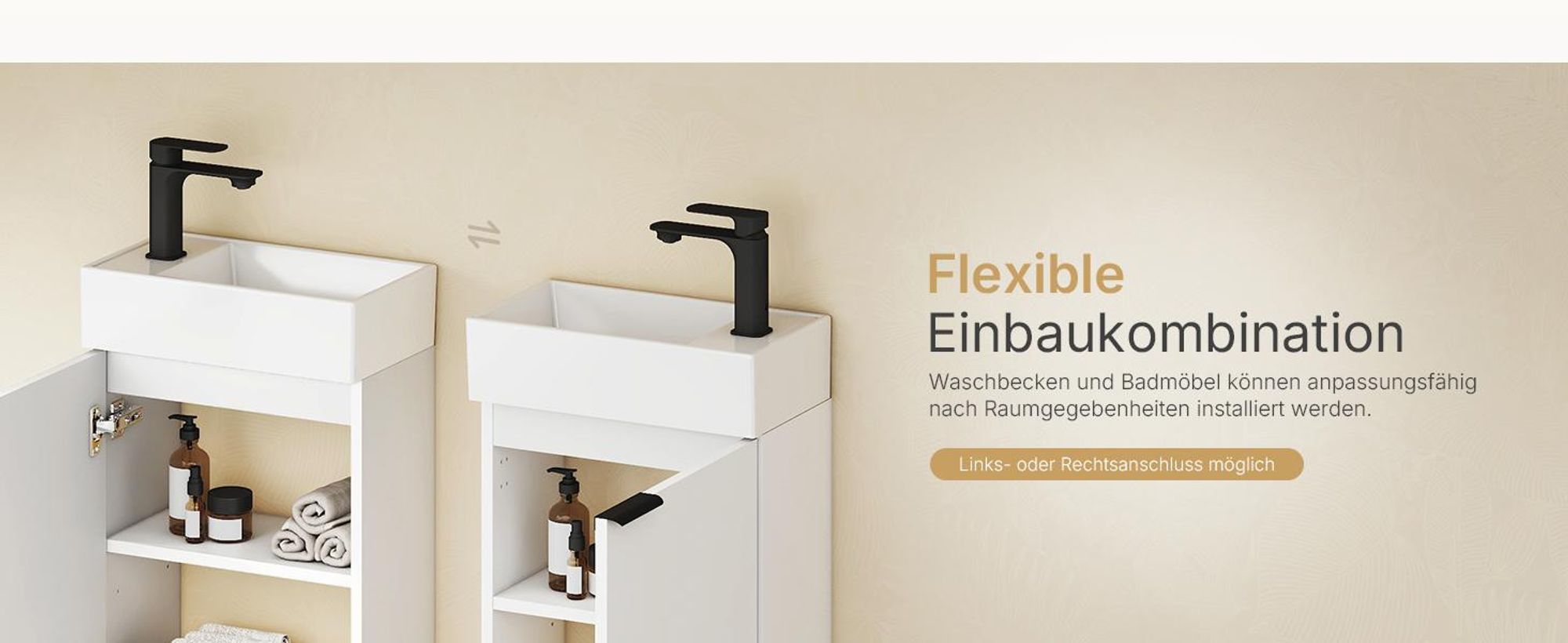 EMKE Waschbeckenunterschrank mit waschbecken 417×240×646 mm wandhängend, Badezimmerschrank, Waschtischunterschrank Soft-Close, Weiß