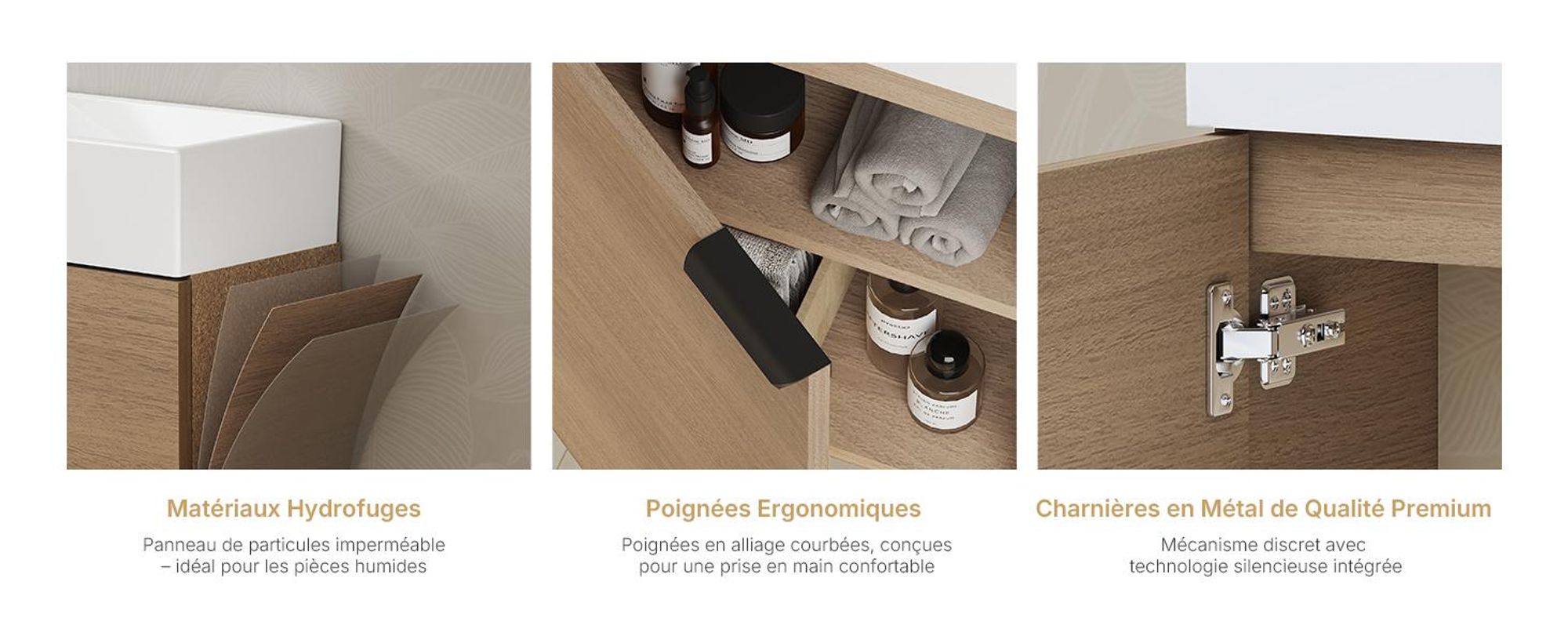 EMKE Ensemble de lavabos Meuble sous-lavabo avec vasque en céramique 417×240×646 mm suspendu, Soft-Close, chêne Sonoma