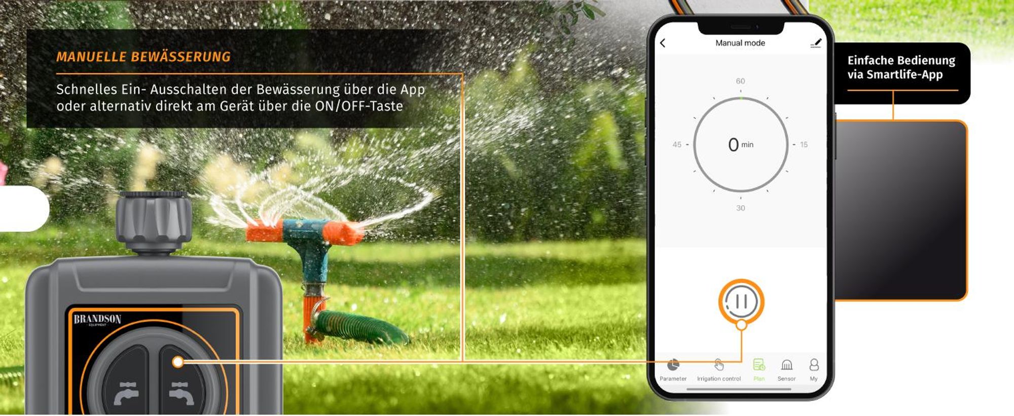 Brandson Bewässerungscomputer mit 2 Ausgängen und Wifi-Verbindungssteckdose, Bewässerungssteuerung, Bewässerungsuhr, automatische Bewässerung