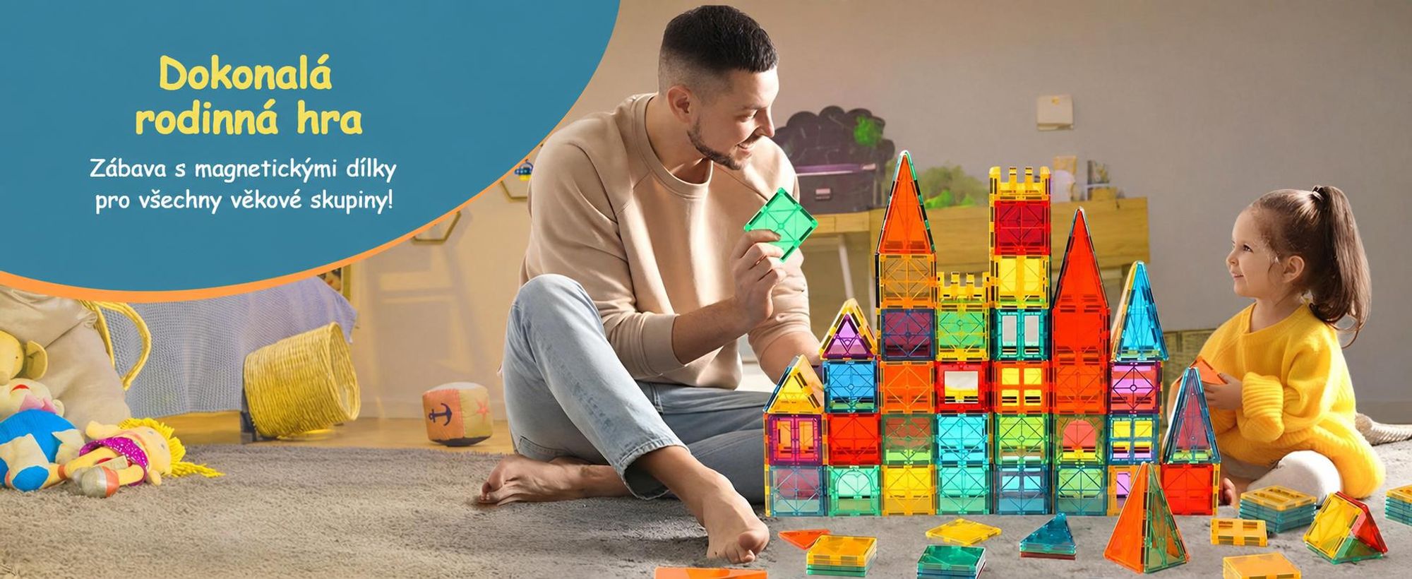 Olvy magnetické stavebnice 74 dílků - Montessori stavebnice od 3 let, magnetické kostky pro děti, kompatibilní s Magna Tiles & Connetix