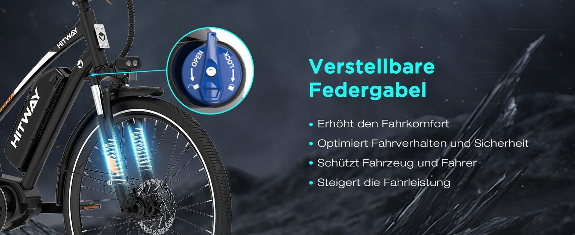 HITWAY BK-U1 E-Bike mit Mittelmotor, bis zu 180 km Reichweite, 36V 13Ah Akku, 27,5" × 2,2" Reifen, 7-Gang, 25 km/h, Federgabel, Scheibenbremsen