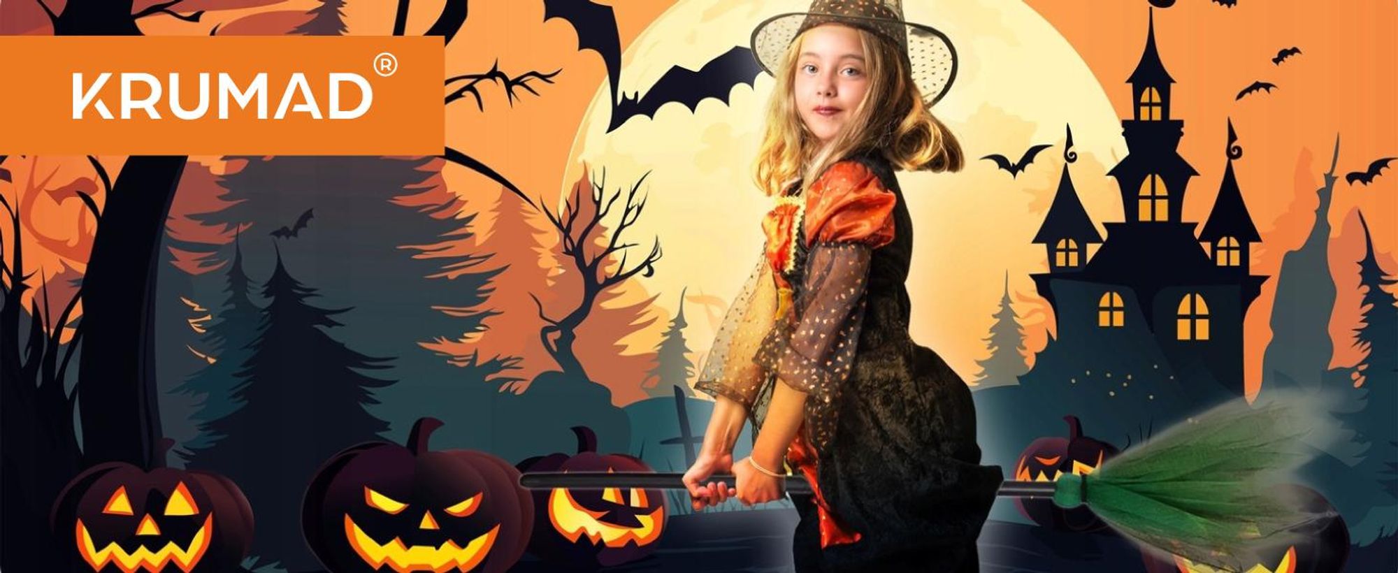 KRUMAD Hexenbesen Grün 87 cm – zusammenklappbar, leicht & stabil, Kostüm Zubehör für Kinder & Erwachsene, Halloween & Karneval