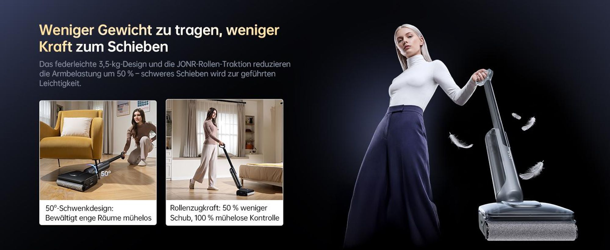 JONR 20000 Pa H2 PRO Nass-Trockensauger, Innovatives Geruchsfreies Design, Heißwasser-Reinigung,1500ml Extra großer Wassertank mit 180° Flachliegend
