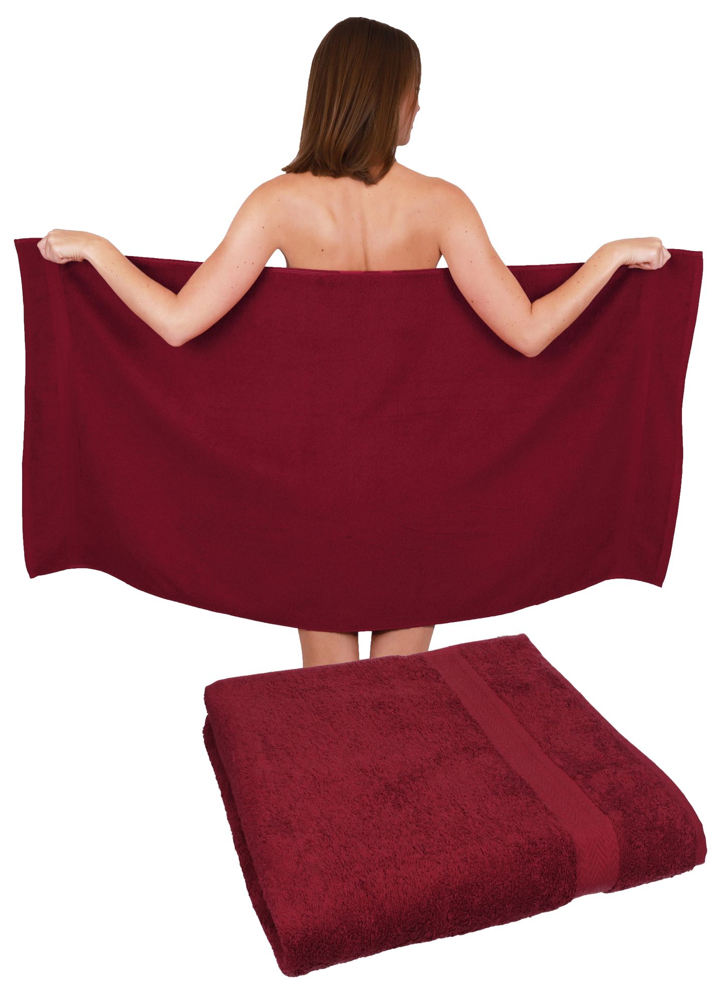 Betz 2 Stück Duschtücher 70 x 140 cm PREMIUM 100% Baumwolle Liegetuch Strandtuch Farbe: dunkelrot