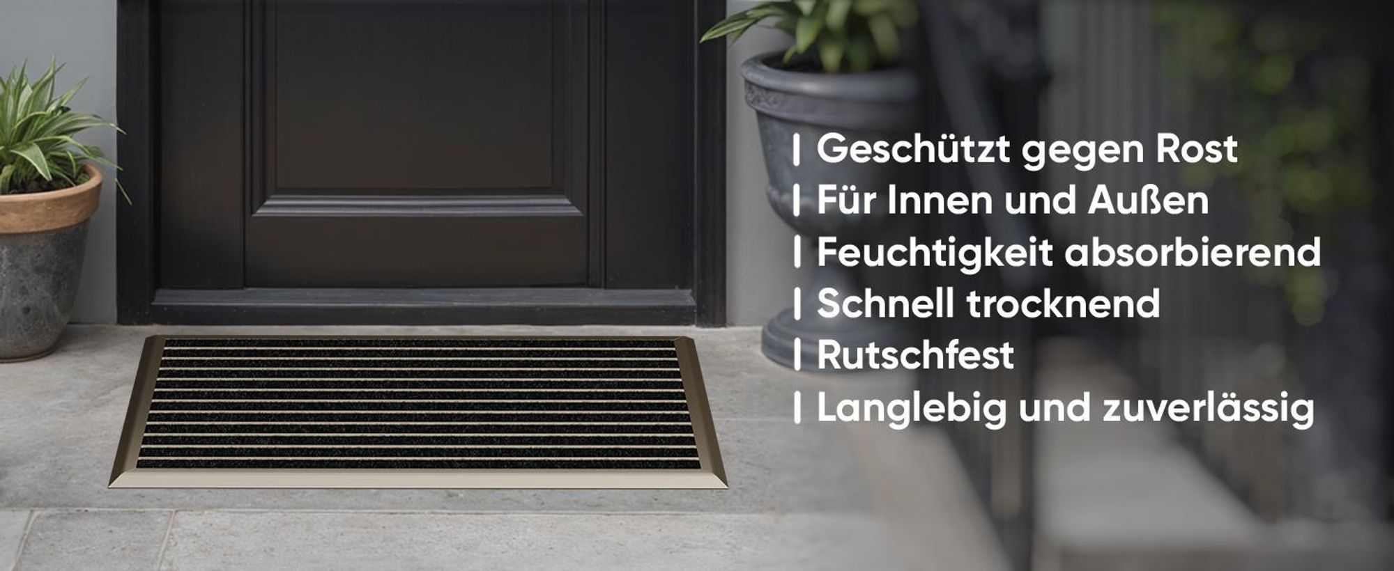Fußmatte Außen Schmutzfangmatte für Draußen - 40 x 60 cm goldenem Aluminiumrand Wetterfester Fußabstreifer Outdoor Fußmatte