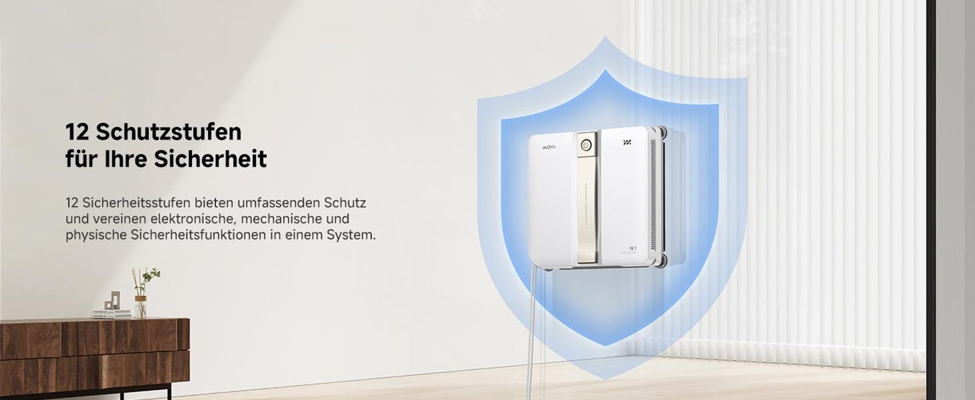 MOVA N1 Fensterputzroboter – kompakt, leicht, 8000 Pa Saugleistung, 32 m² Reichweite, 120 ml Wassertank, Smart Clean