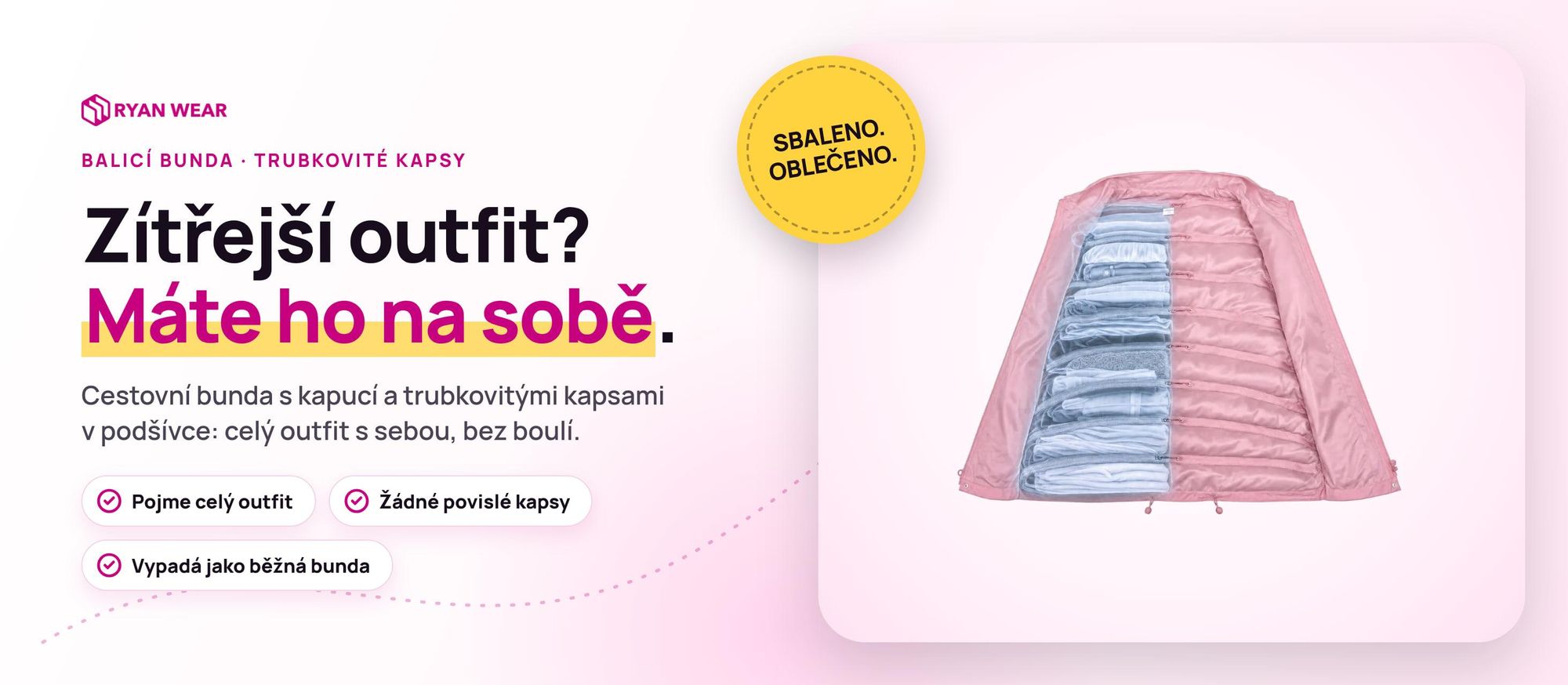 Balicí bunda Ryanwear: uni cestovní bunda s kapucí a vnitřními kapsami na oblečení