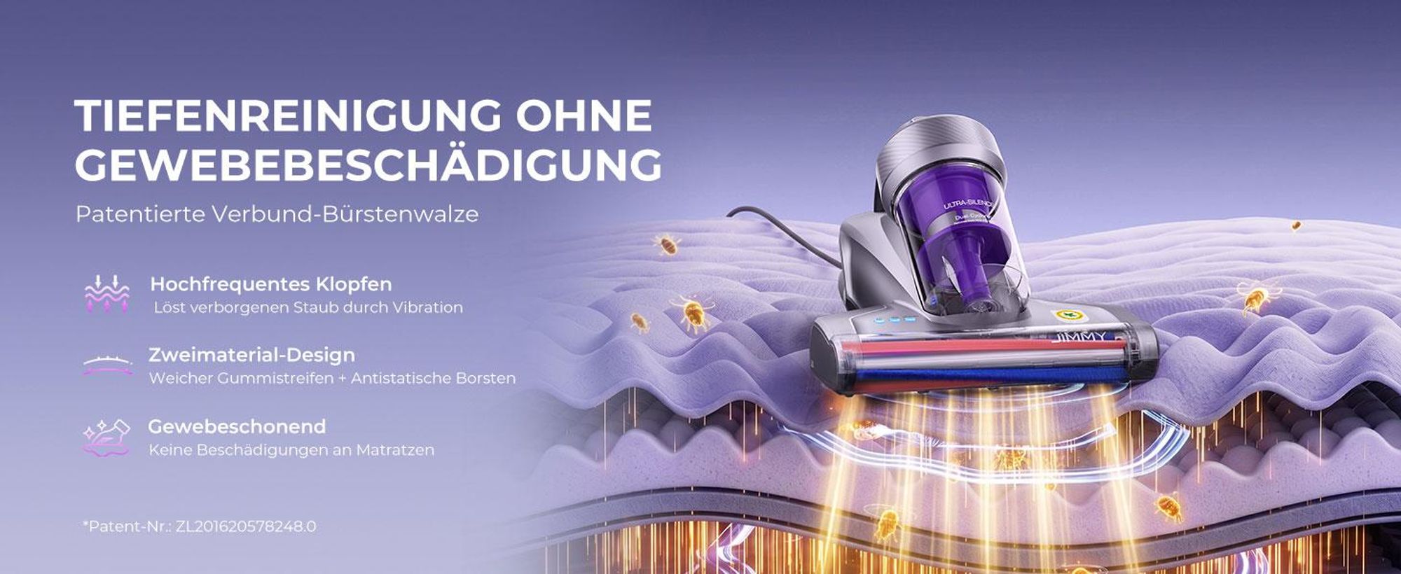 JIMMY JV35 Milbensauger für Matratzen, UV-C-Licht, 700 W, 60 °C Heißluftfunktion, Dual-Zyklon-Filtersystem