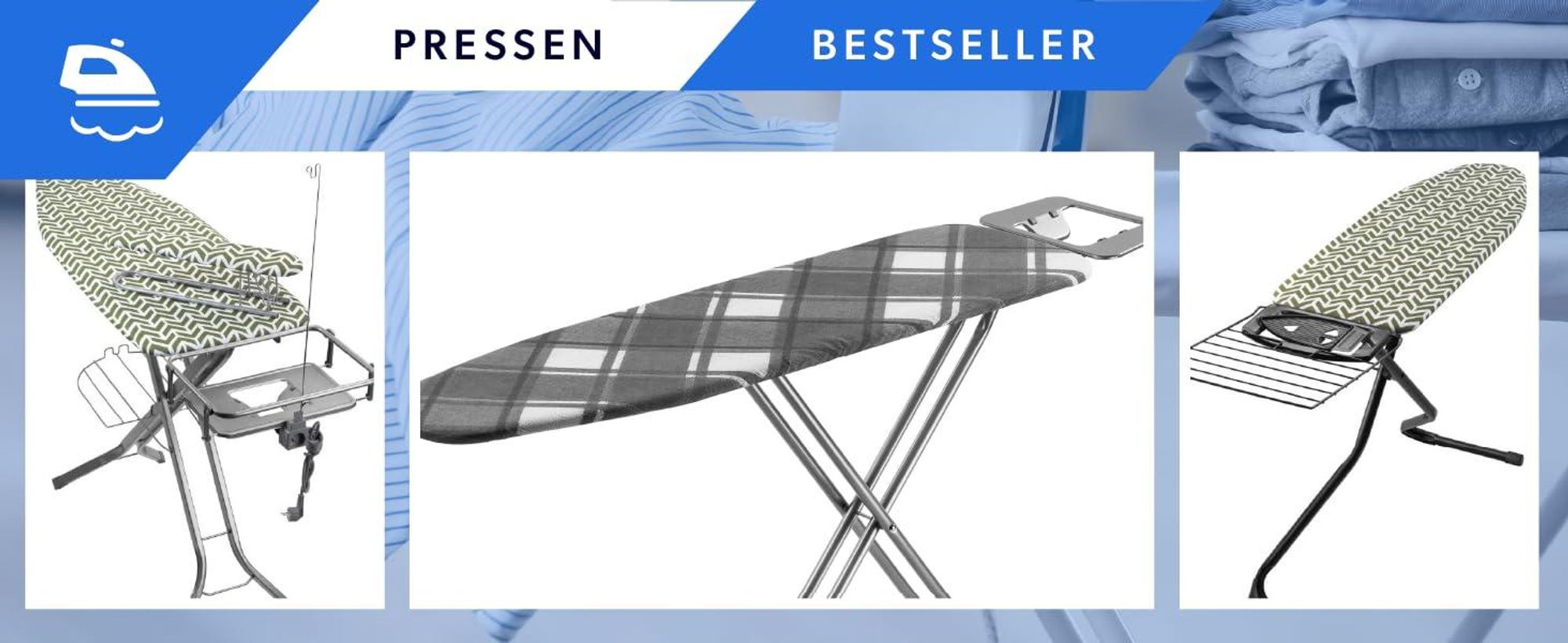 KADAX Klappbares Bügelbrett „Brusand", Dampfbügelbrett mit Metallnetz, 114 cm, Kariert