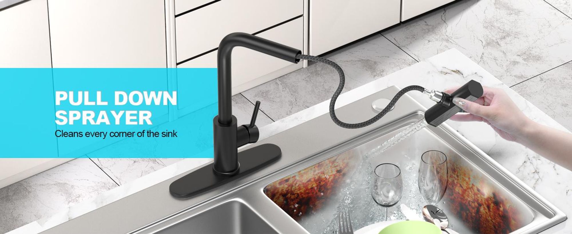 Küchenarmatur , Smart Heater Wasserhahn 360° drehbar, Edelstahl Wasserhahn Küche Waterfall Wasserhahn Küche mit 3 Strahlarte G3/8 Anschluss Armatur