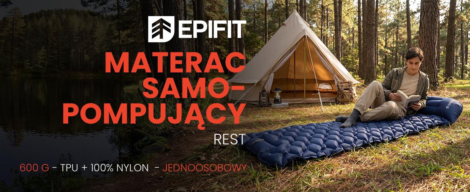 Samopompujący się materac jednoosobowy w kolorze niebieskim