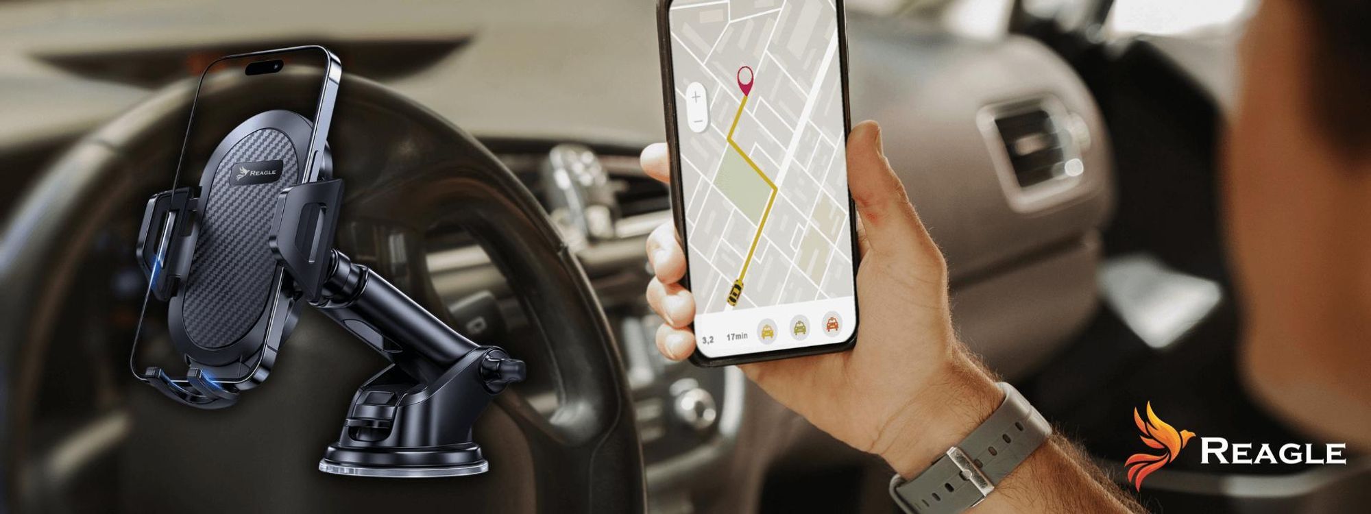 Handyhalterung Auto 360°Drehbare mit EIN-Knopf-Release KFZ für Autos Armaturenbrett & Windschutzscheibe für iPhone Galaxy und Andere Smartphone REAGLE