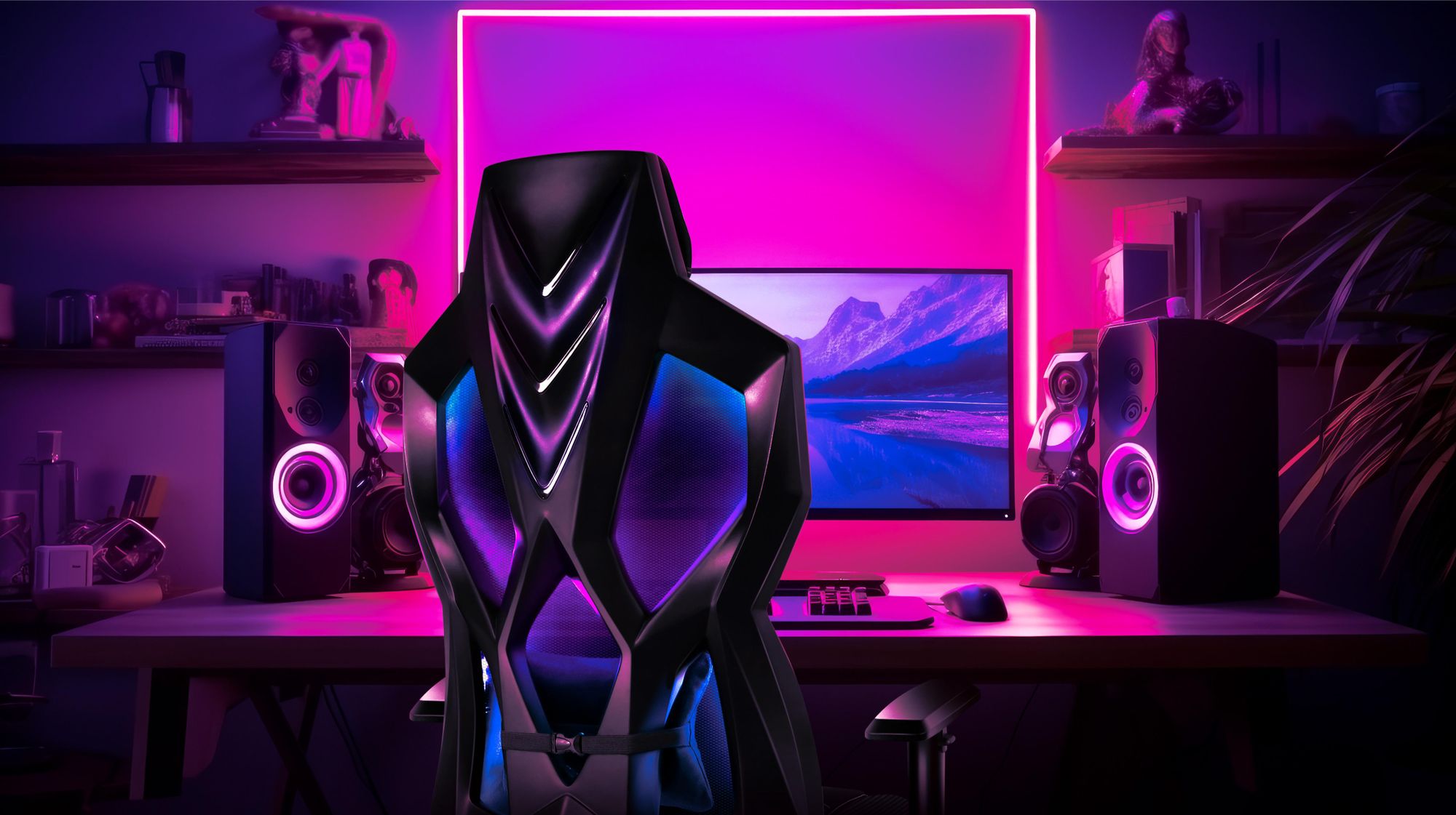 Huzaro Combat 6.2 Black RGB | LED Beleuchtung Gaming Stuhl Schreibtischstuhl | 140 kg belastbar Verstellbare Rückenlehne Armlehnen Sitzhöhe | Schwarz
