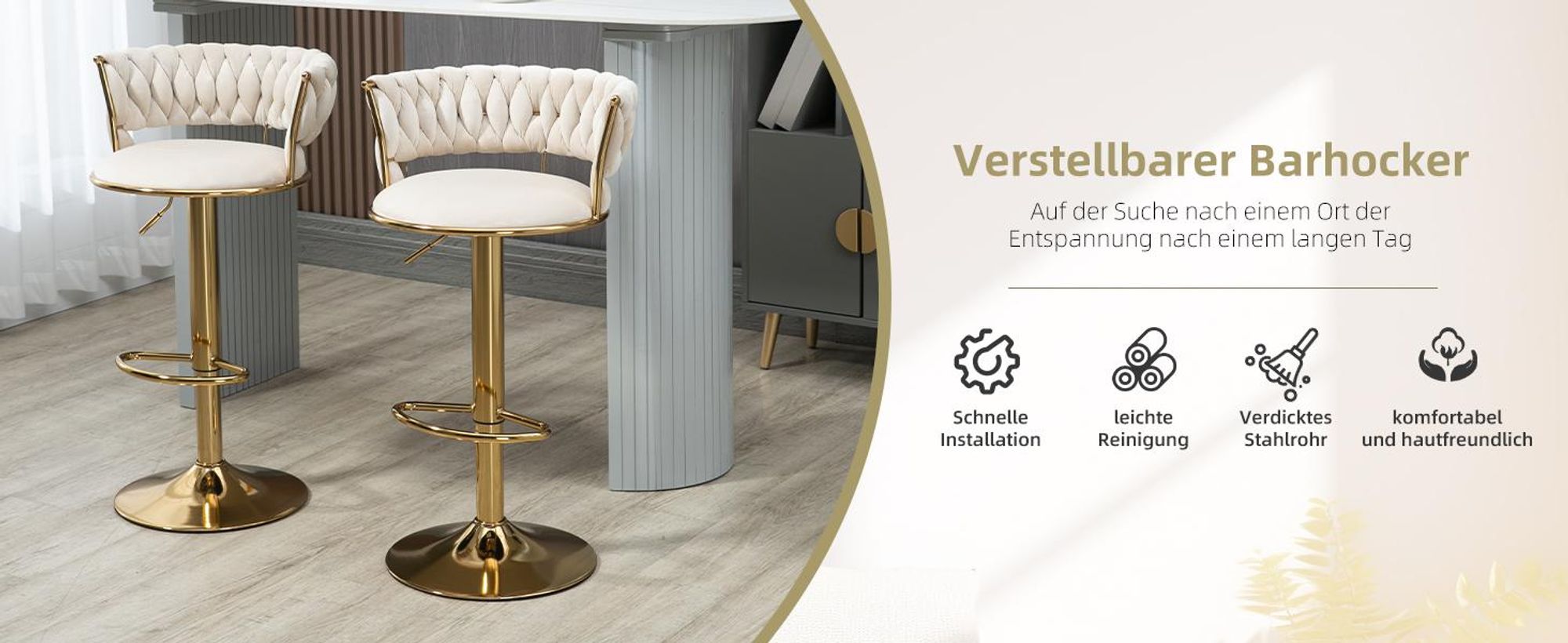 LVHOM 2er Set Barhocker Barstuhl mit Rückenlehne, Tresenhocker Samtbezug höhenverstellbar Hocker 360° drehbar, Goldene Metallsockel, Schwarz