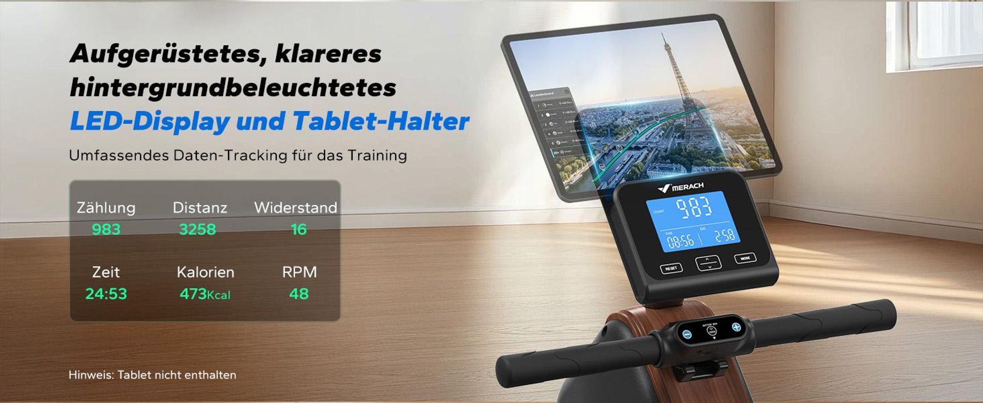 Rudergerät für Zuhause, leises Fitnessgerät mit 16 Widerstandsstufen, magnetischer Widerstand, einfache Montage, platzsparend, bis 158 kg
