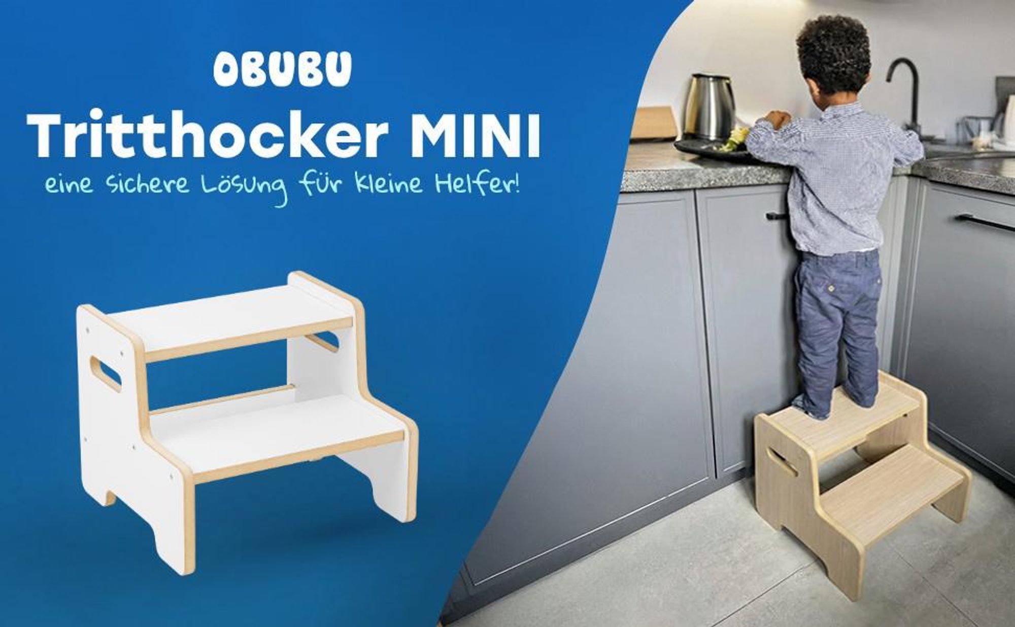 Obubu Tritthocker für Kinder, Montessori, Tritthocker Kinder, 2 Stufen - Weiß
