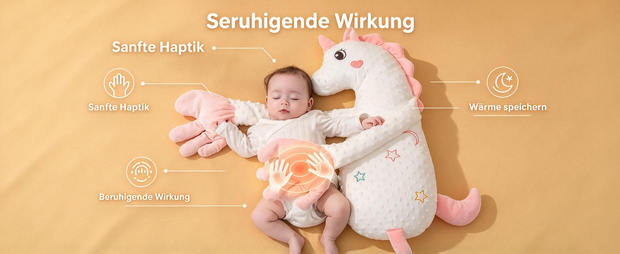 Juksun Generisch Baby Sleeping Hand Schläger,Babyschlaf Hilfe,Beruhigendes Tätschenspielzeug, Mehrzweckgebrauch, Leichtes Design,75x23cm,rosa weiß