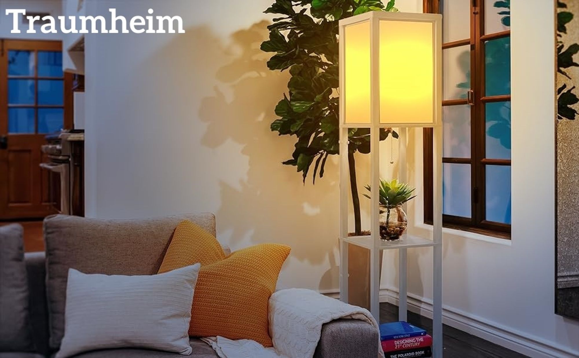 3 Ebene Stehlampe Stehleuchte Standleuchte standlampe Bodenlampe, E27 Innenbeleuchtung für Schlafzimmer Wohnzimmer Holz Regal Weiß 160cm