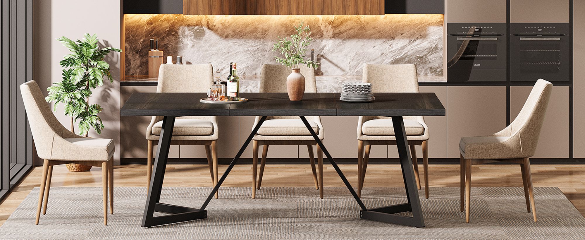 Tribesigns Esstisch für 6–8 Personen, großer moderner Esszimmertisch mit Metallrahmen, 180*80 cm Küchen-Esstisch für das Esszimmer, Schwarz