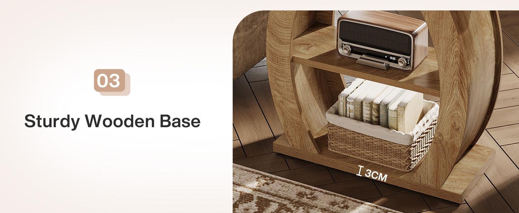 Tribesigns Beistelltisch, 3 Ablagen mit Stauraum, Gebogener Sofatisch Holz, Landhausstil Kleiner Beistelltisch für Wohnzimmer, Schlafzimmer, Natur