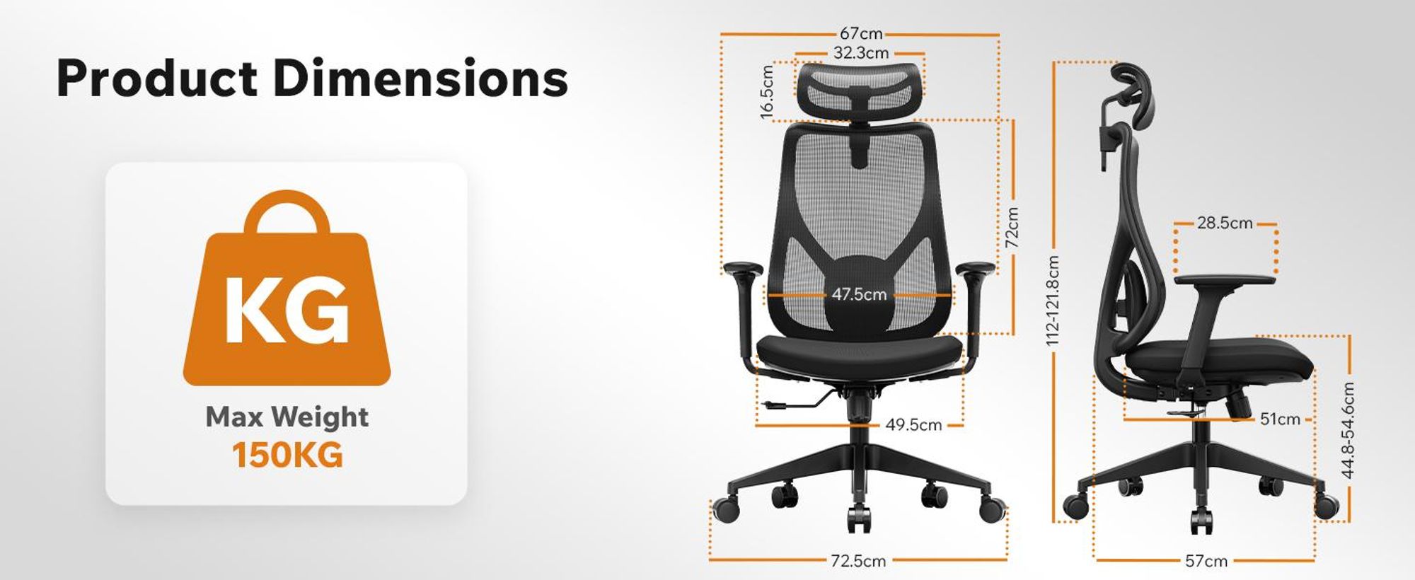 SENSE7 Moyo Ergonomická kancelářská židle, černá, 3D područky, síťované opěradlo, bederní opěrka, manažerská židle, židle pro domácí kancelář a k počítači, nosnost 150 kg